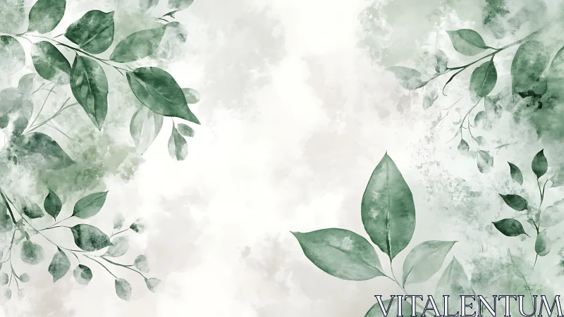 Watercolor foliage border with soft green botanical leaves.
