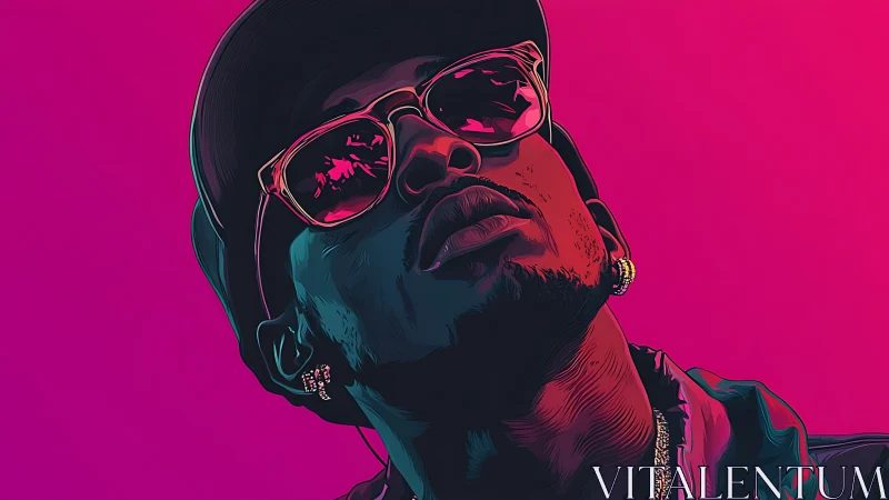 Vector neon portrait with bold magenta gradient background.