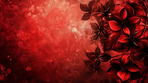 Red floral digital composition with textured abstract field.