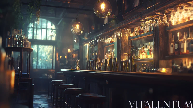 Ambient Bar Interior with Golden Pendant Lighting