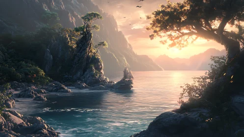 Tranquil Hidden Cove at Golden Hour Light