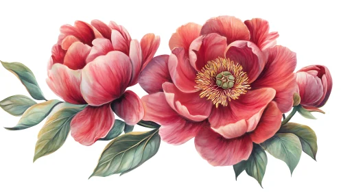 Radiant Pink Peonies Captured in Delicate Watercolor Beauty.