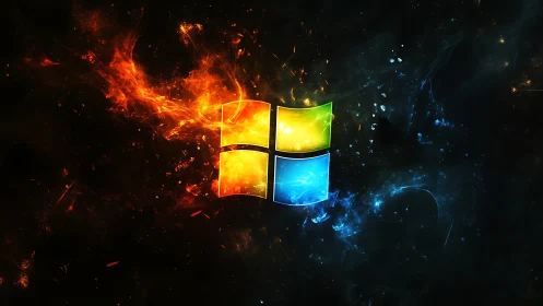 Windows-style quadrants with red and blue energy fields.