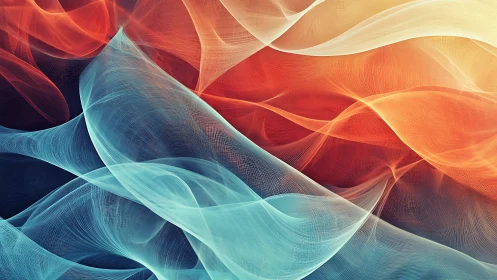 Abstract energy waves blend cool cyan and warm ember light.