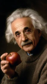 Elderly intellectual holding red apple in warm studio portrait