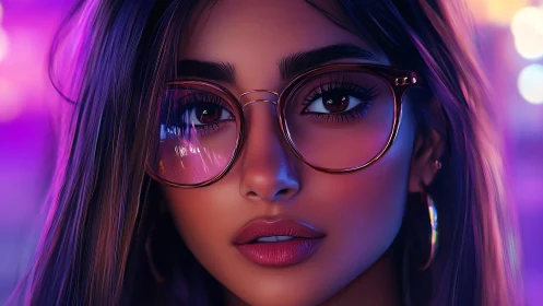 Neon citylight daydream shimmers behind reflective glasses