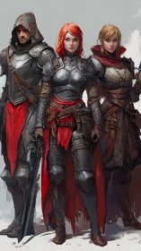 Armored fantasy trio stands united in grim determination