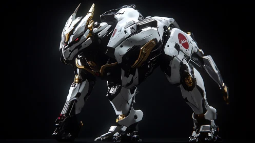 Chrome sentry panther poised in a hush of neon hunger.