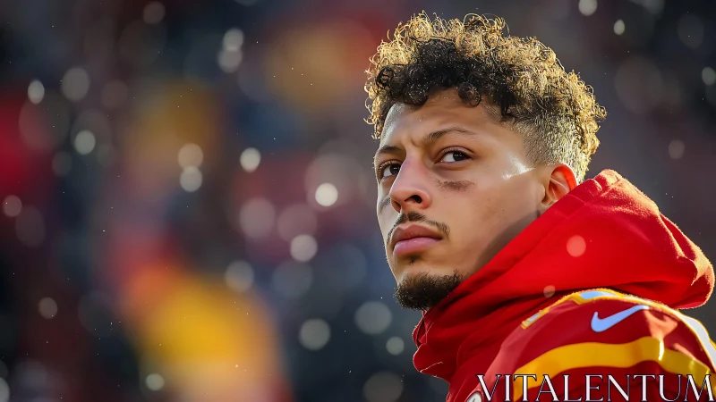Side-lit football player portrait isolates against bokeh field