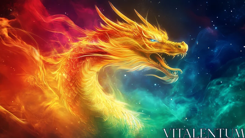 Radiant chromatic dragon rendered in luminous spectral flame