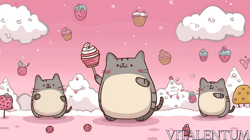Chubby Cats in Candy Cloud Land with Cupcakes