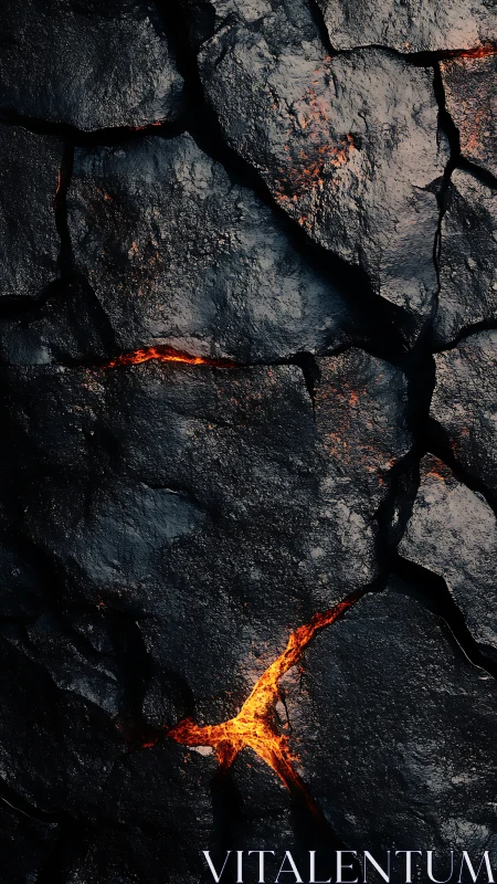 Molten Lava Fractures Through Blackened Basalt Crust
