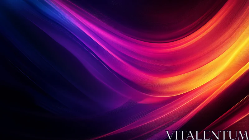 Neon light waves sweep across a dark digital horizon