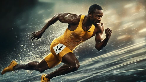 Muscle and thunder collide as a sprinter slices through rain