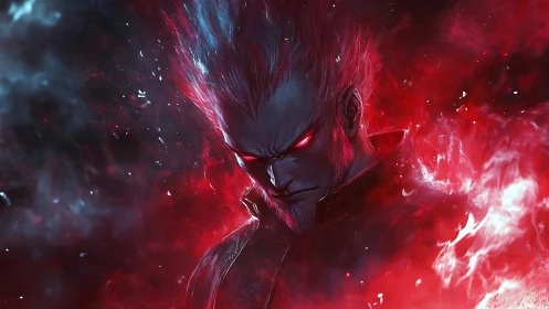 Demonic warrior portrait rendered in high-intensity digital flames