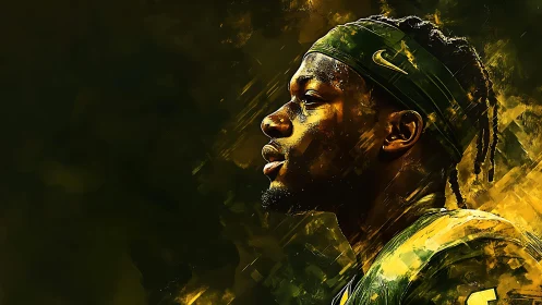 Dynamic grid-ironside portrait in saturated chromatic vectors.