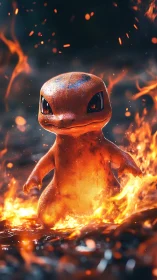 Charmander engulfed in inferno flames. Fire Pokémon rendered.