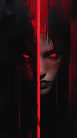 Split-faced shadow figure glares through vertical red rift