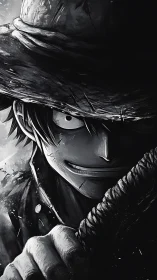 High-contrast anime portrait with chiaroscuro shading and grit