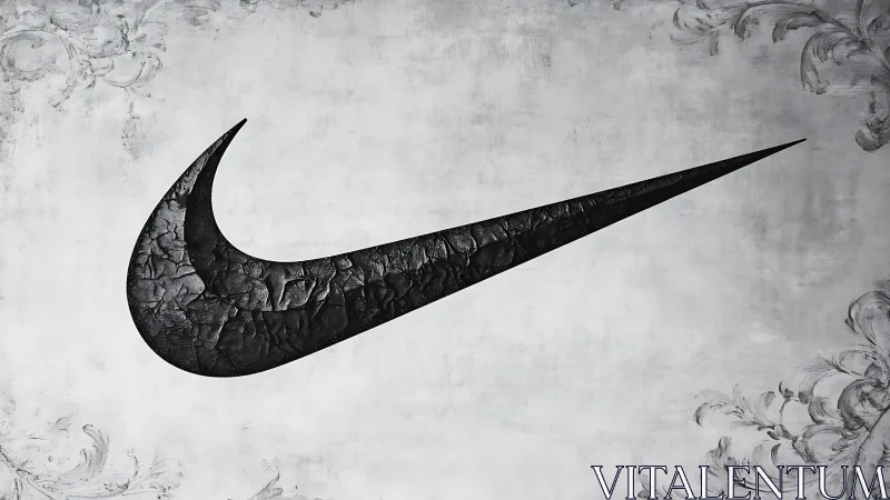 Bold swoosh artwork stretches across a textured gray canvas