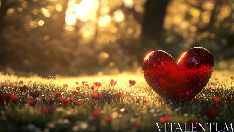 Crystalline Heart in Luminous Garden Landscape.