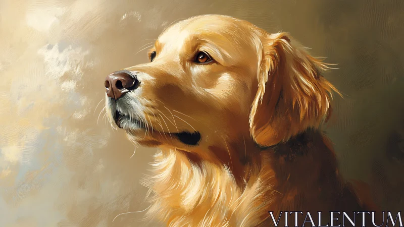 Golden retriever portrait painted in warm glowing light.