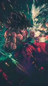 Saiyan warrior erupts with cosmic power and fierce resolve.