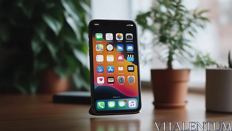 iPhone display showing iOS home screen with application icons and dock