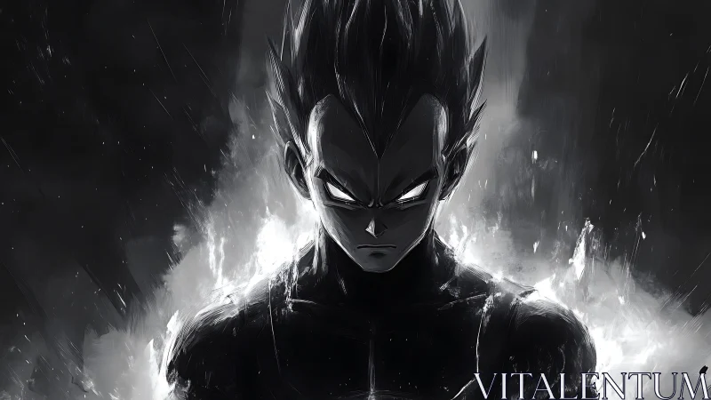 Storm-charged anime warrior stands fierce in glowing shadow