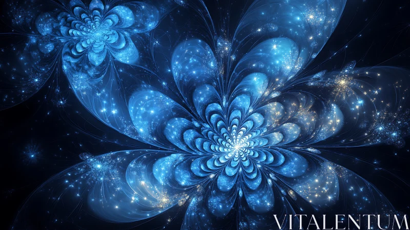 Celestial blue fractal flowers unfold in a luminous cosmos