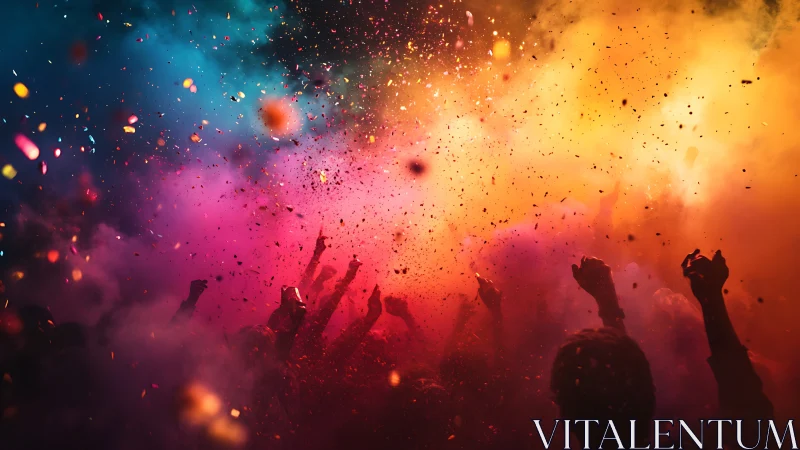 Crowd celebrates under explosive festival clouds of color