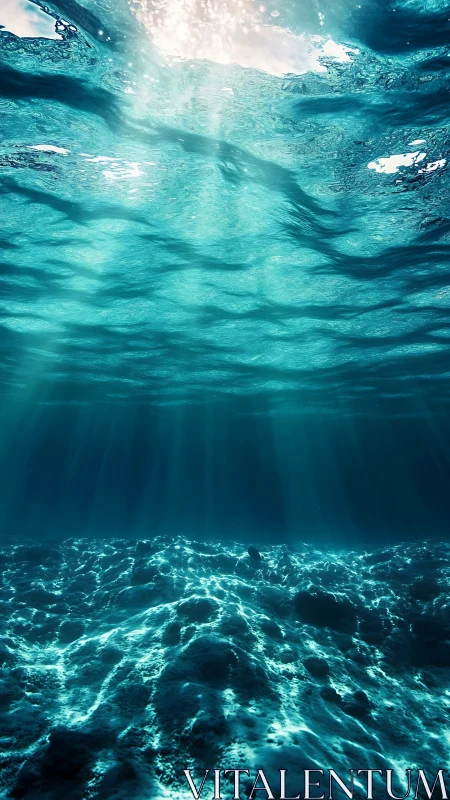 Sunlit ocean rafters carve bright paths across the seafloor