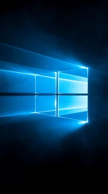 Rectangular light window emits blue beams into dark space