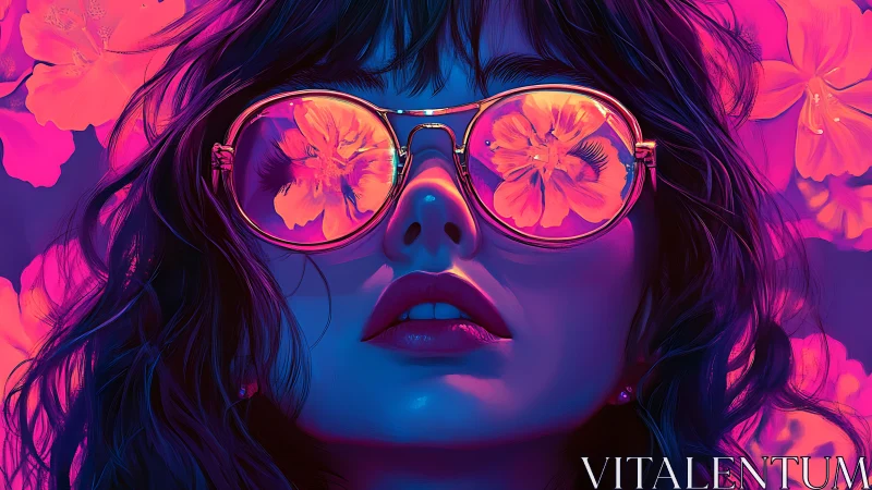 Neon bloom reflections in dreamy rose-gold sunglasses.