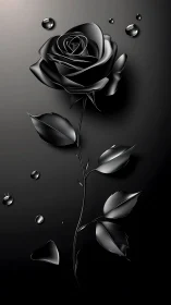 Midnight black rose glows softly with silvered droplets