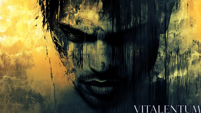 Brooding male portrait in dripping abstract darkness.