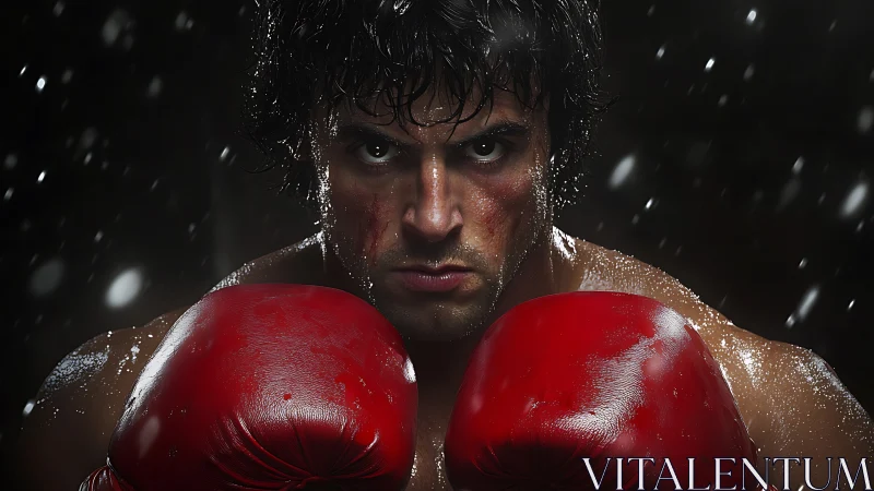 Scarlet Fists Rising: Rain-Soaked Champion's Resolve.