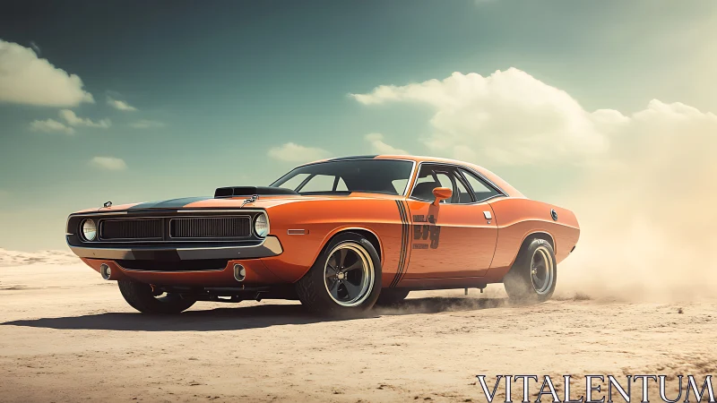 Retro muscle coupe executing high-torque desert powerslide.