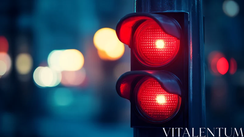 Night traffic light with twin red signals glowing.