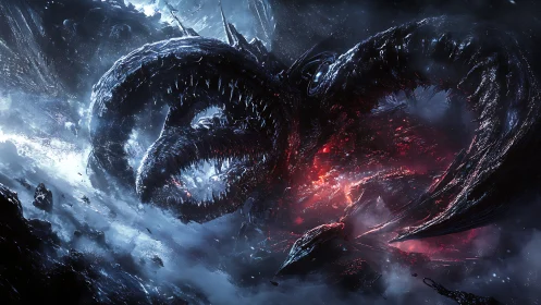 Colossal serpentine creature rendered in cosmic battle scene