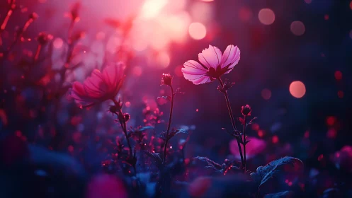 Digitally rendered cosmos flowers under diffused light