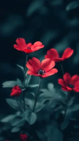 Vivid Red Blooms Dancing in Twilight.