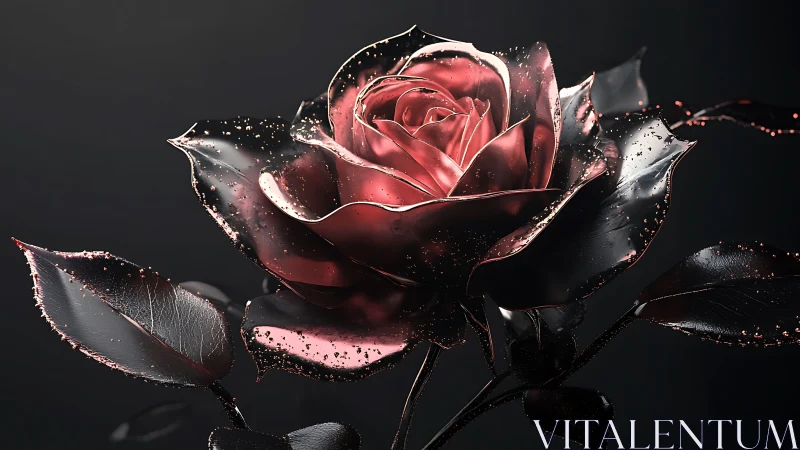 High-gloss metallic rose rendered with specular micro-particle bloom