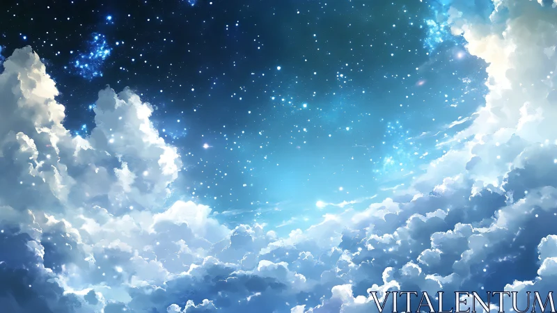 Starlit cloud horizon drifts gently into a glowing sky