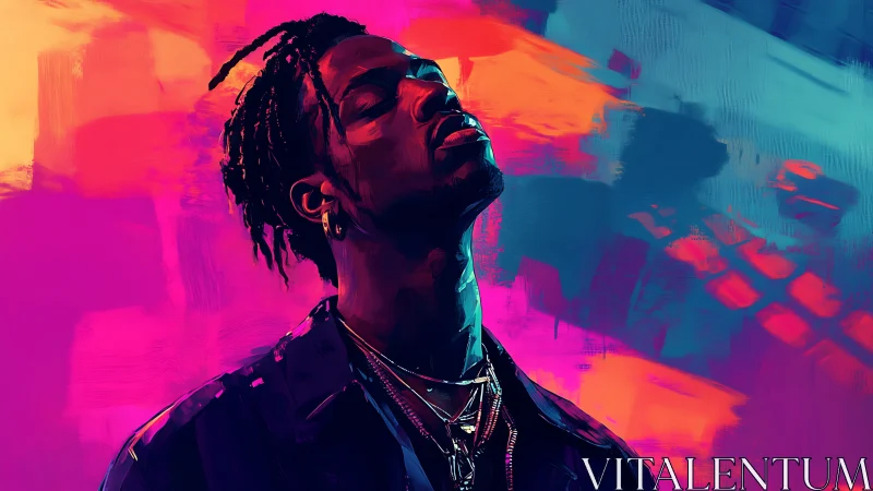 Portrait of man in neon gradients with expressive lighting