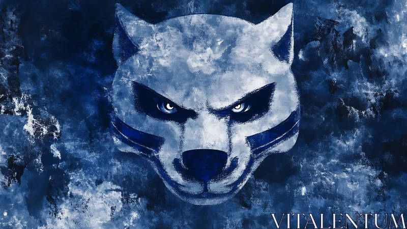 Wolf emblem rendered in monochrome indigo digital brushwork.