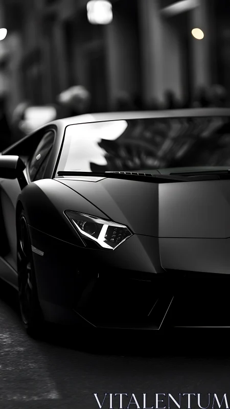 Midnight supercar gliding through a softly blurred city street.