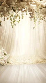 Ivory floral wedding backdrop with cascading orchids