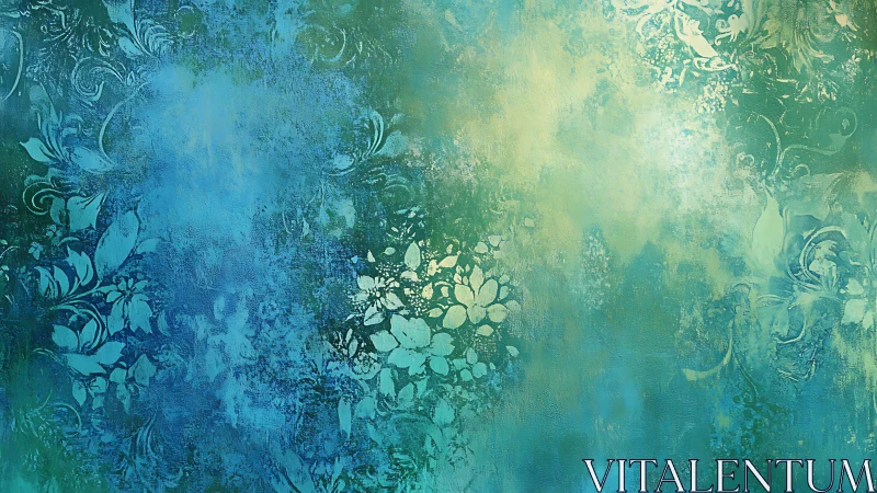 Floral textured teal and blue abstract decorative background.