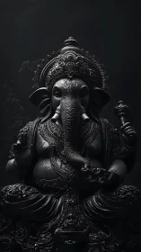 Ganesh idol in dramatic monochrome low-key studio lighting.